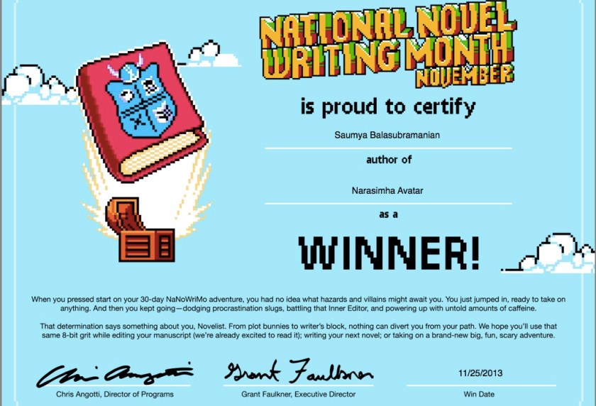 2013 Nanowrimo Certificate