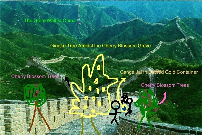 Pada Yatra to see Gingko Tree amidst Grove of Japanese Cherry blossoms on the Great Wall of China